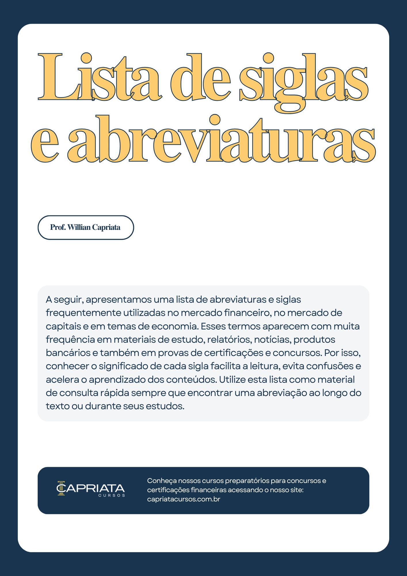 siglas do mercado financeiro