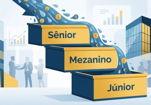 Ilustração da estrutura de cotas sênior, mezanino e júnior de um FIDC