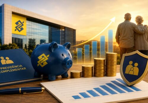 Ilustração sobre a PREVI do Banco do Brasil e a previdência complementar dos funcionários.
