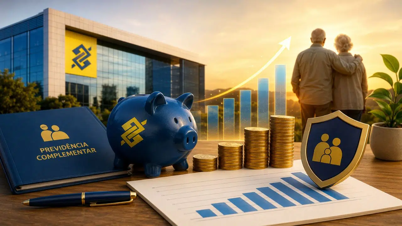 Ilustração sobre a PREVI do Banco do Brasil e a previdência complementar dos funcionários.