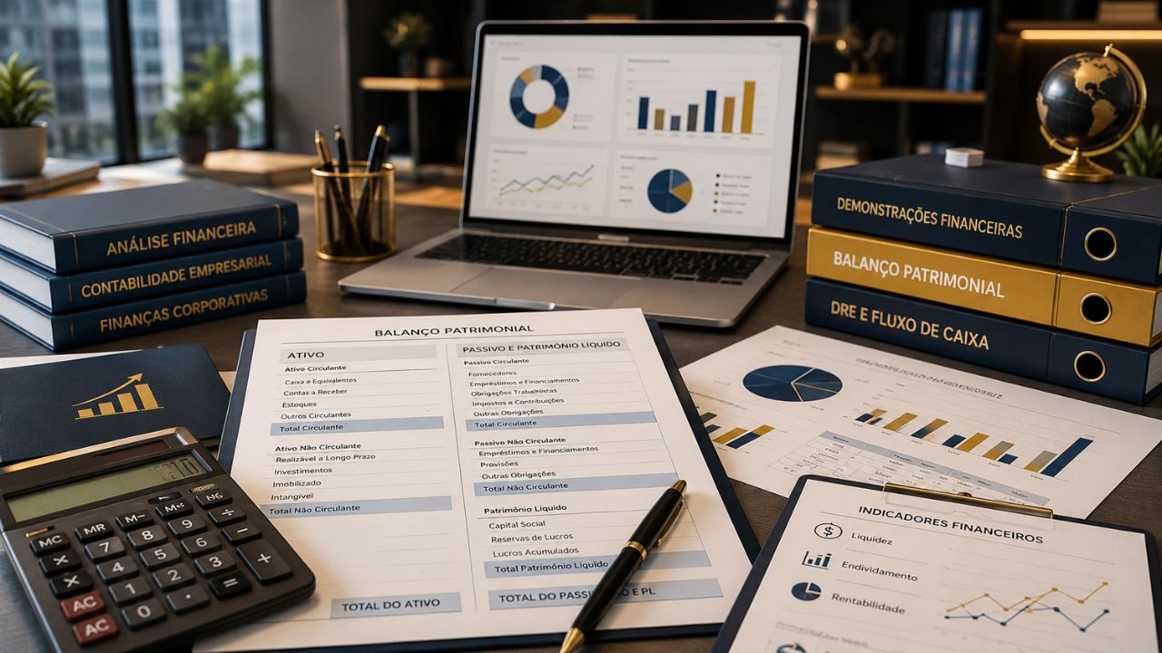 Balanço patrimonial utilizado na análise financeira de empresas.