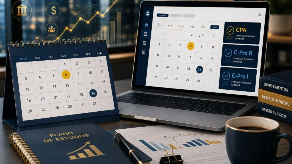 Calendário de provas ANBIMA para certificações CPA, C-Pro R e C-Pro I.