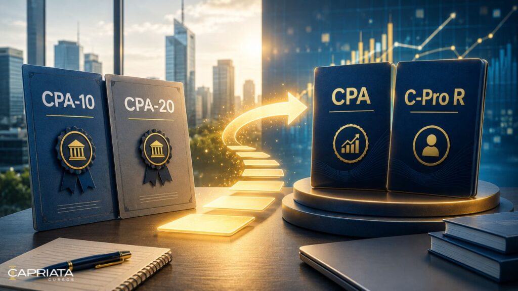 Ilustração sobre a migração da CPA-10 e CPA-20 para as novas certificações CPA e C-Pro R.